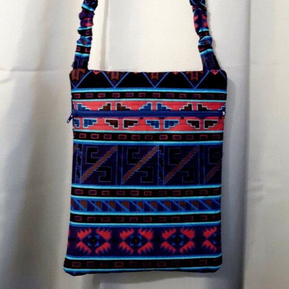 New Southwestern Aztec Shoulder Bag Sling Purse Pink Blue Geometric Aztec - Picture 1 of 8